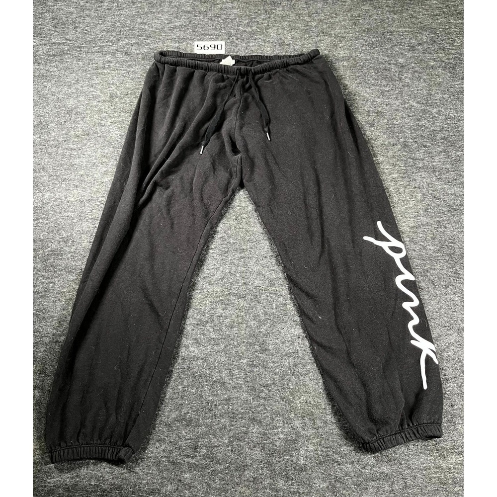Victoria's Secret Sweatpants Mens XL Black Graphic Logo Cotton Fleece Lined